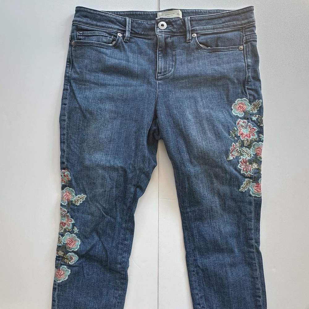 J Jill‎ Denim Embroidered Floral Cropped Jean Capris Women’s 8P Boho